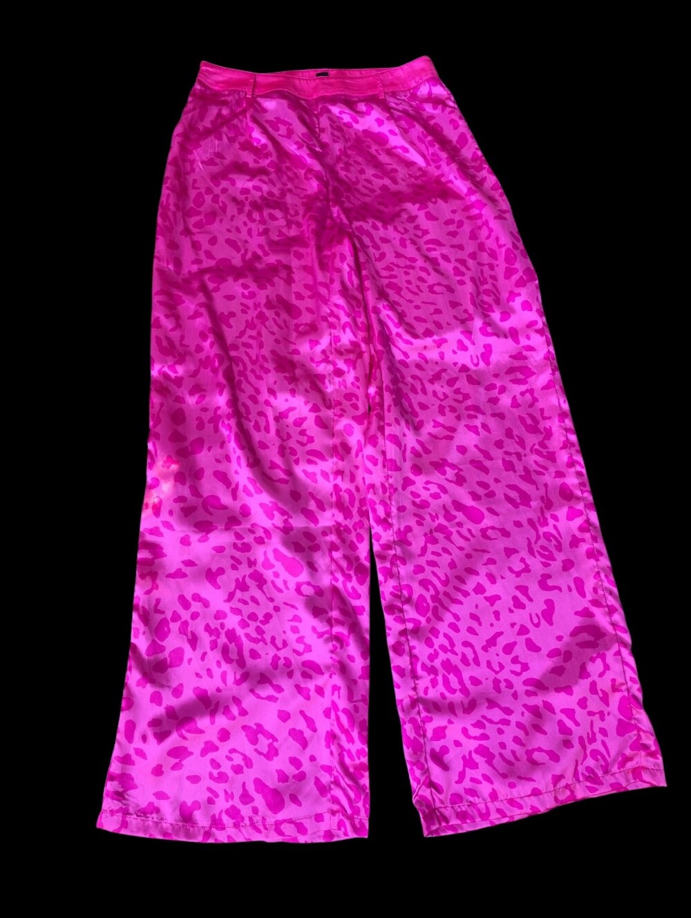 Hot Pink Satin Leopard Print Wide-Leg Pants